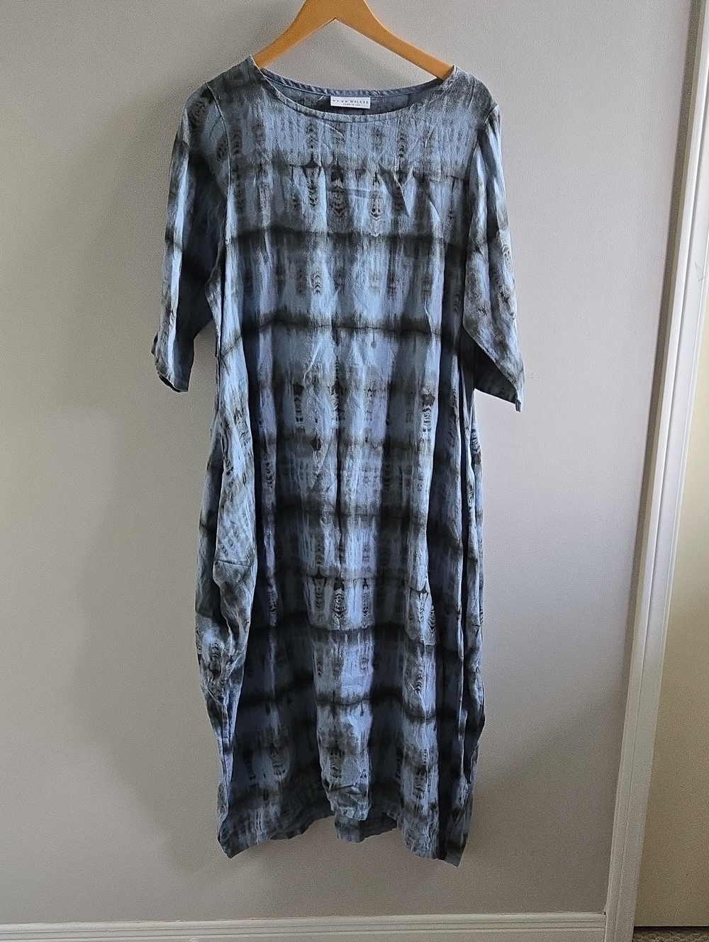 bryn Walker Blue and Black Linen Maxi Dress Size Small